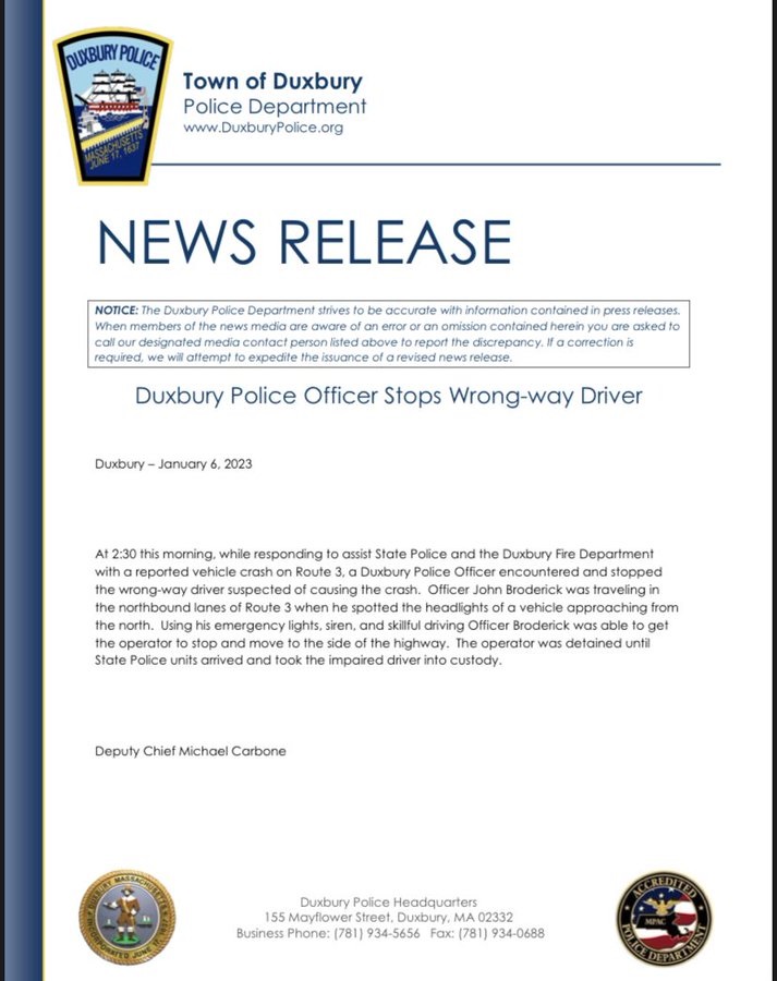 Press release wrong way driver
