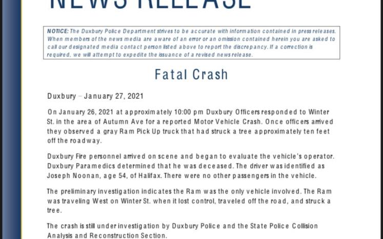 news release fatal crash