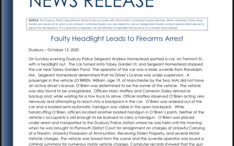 Faulty Headlight Leads to Firearms Arrest