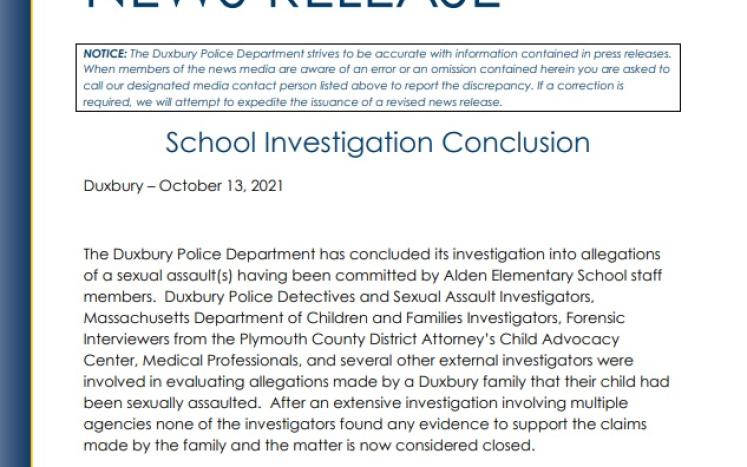 School Investigation Conclusion